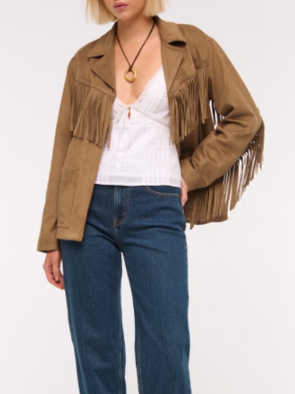 Abercrombie & Fitch Faux Tan Fringed Suede Jacket -NWT
